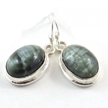 Genuine silver everyday wear green oval drop earrings